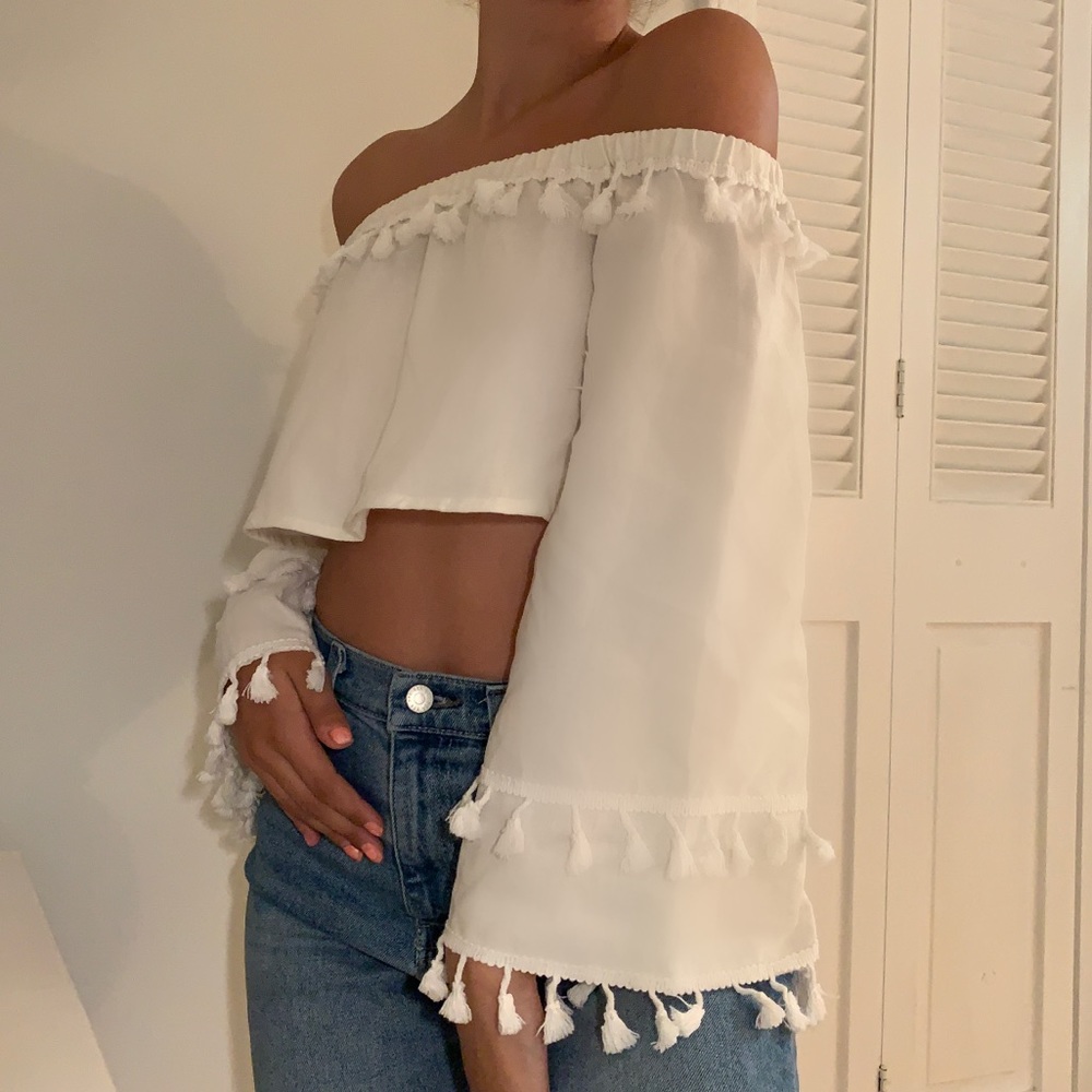 White off the shoulder festival top